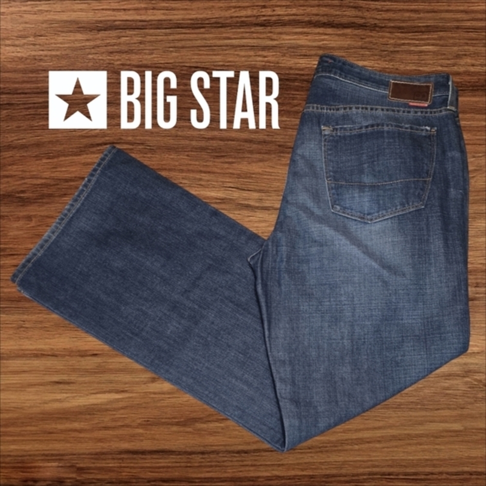 Big Star Men's Cadride Distressed Straight Leg Jeans Medium Blue Wash‎ 38x32